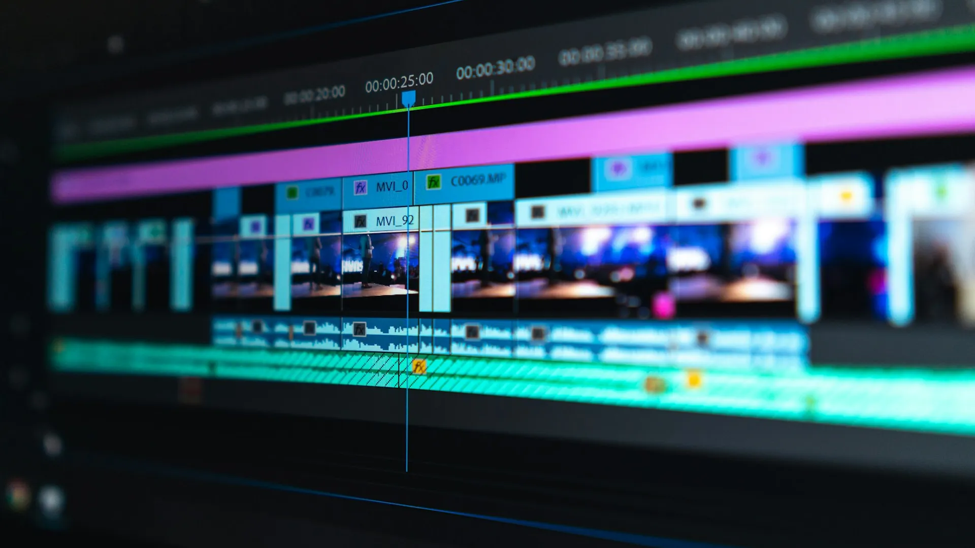 Video editing timeline on screen